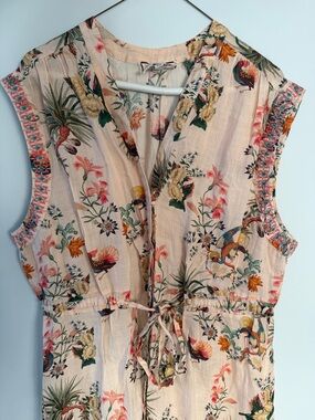 Johnny Was Workshop Floral Peach Midi Dress Embroidered sleeves size XL